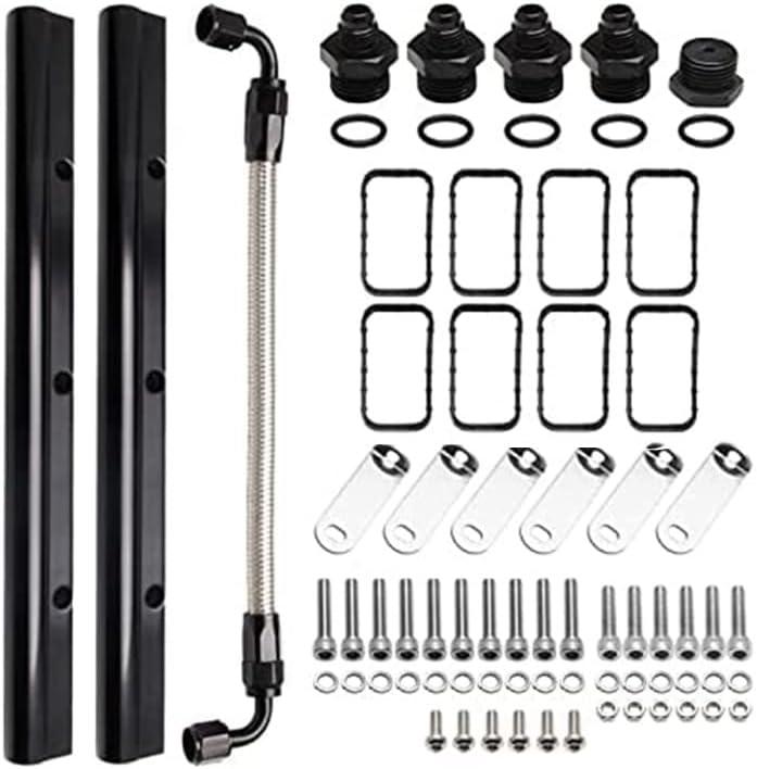 Billet Fuel Rail Kit Compatible with LS LS1 LS2 LS3 LS6 Stock Intake Manifold 6AN+Hardware
