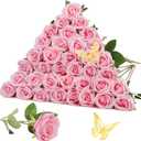 36PCS Fake Roses Artificial Silk Flowers Artificial Roses with Long Stems - Pink Roses Faux Silk Roses Bulk, Realistic Roses Bouquet for Home Wedding Centerpieces Decoration Party Decor