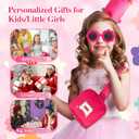 WINOWIMO Personalized Mini Fanny Pack for Kids with Sunglasses & Cute Keychain, Small Initial Belt Crossbody Bag Purse for Teen Girls, Birthday Gifts for 3 4 5 6 7 8 9 10 Years Old Kid (E, Rose Pink)