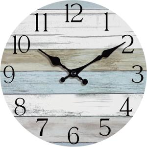 HYLANDA Wall Clock, 12 Inch Wall Clocks Battery Operated Silent Non Ticking, Wooden Clocks Decorative for Kitchen, Bathroom, Bedroom, Living Room Blue