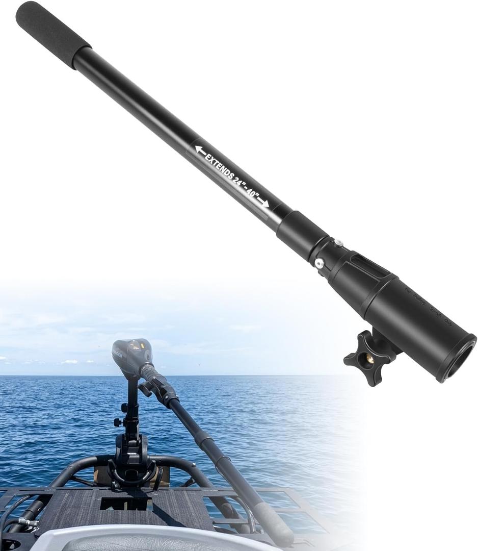 MKA-44 Telescoping Extension Handle Compatible with Minn Kota Transom-Mount Trolling Motors, 24" to 40" Adjustable Steering Handle for Most Hand-Steer Outboard Motors, Tool-Free Quick Install