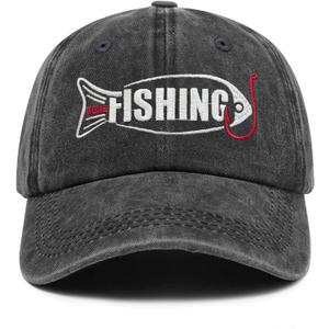 Embroidered Fishing Hats Men Women,Adjustable Baseball Cap, Funny Fisherman Dad Hat, Fishing Gifts, Father's Day Outdoor Cap (Gray)