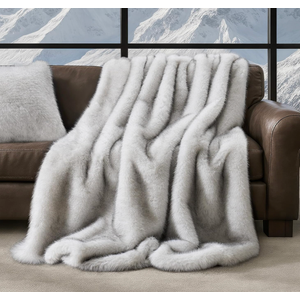 Luxury Faux Fur Throw Blanket, Soft Fluffy Faux Mink Blankets for Bed, Couch, Sofa, Thick Cozy Plush Warm Fur Throws with Reversible Velvet, Frosted White Wolf, 50"x60"