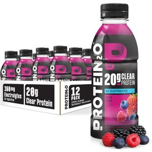 Protein2o Hydration Drink - 2-in-1 Liquid Clear Whey Protein Isolate and Electrolyte Drink - 20g Protein, Vitamins B5, B6 - Post-Workout Recovery - 16.9 Fl Oz - 12 Count Mixed Berry (EXP 10/31/27)