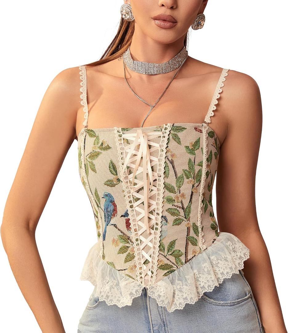 Alivila.Y Fashion Womens Sexy Vintage 1920s Renaissance Lace Trim Corset Bustier XL