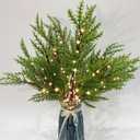 3 PCS Christmas Lighted Branches for Vases, 147 Lights with Cypress-Leaf and Red Berries, Battery Operated, Timer, Handmade Artificial Evergreen Sprig Twinkle Trees for Indoor Outdoor