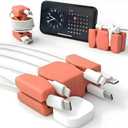 2 x CordBrick Steel Weighted Cord Holder Wrap Phone Accessory Stocking Stuffer for Men Adults College Students. Nightstand Desk Travel Organizer. Silicone. 2pk Coral