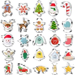 Christmas Cookie Cutters Set of 25 - Stainless Steel Christmas Biscuit Cutter Snowman, Gingerbread Man, Snowflake, Christmas Tree, Beer & More Shapes For Baking Xmas