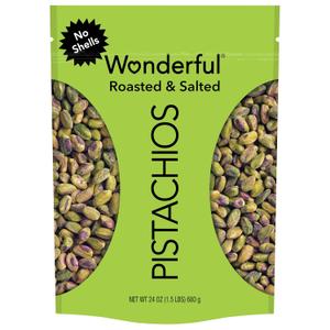 Wonderful Pistachios No Shells, Roasted & Salted Nuts, 24 Ounce Resealable Bag, Protein Snacks, Gluten Free, Healthy Snack, Best Before: 13/JUN/2026