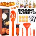 Pumpkin Carving Kit for Kids, 6 Easy Halloween Pumpkin Carving Tools Set, 6 LED Candles, 10 Carving Stencils & 20 Halloween Cellophane Candy Bags