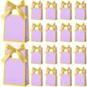 Kolldenn 24 Pcs Small Gift Bags with Bow 6.3 x 3.9 x 2.8 Inch Thank You Gift Bags Elegant Mini Paper Bag with Handles for Wedding Bridal Birthday Baby Shower Bridesmaid Party Favors(Purple Gold)