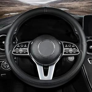 ESALF AUTO Custom-Fit for Nissan D Shape Steering Wheel Cover, Microfiber Leather Car Flat Bottom Wheel Cover Protector w/Non-Slip Massage Particles for Altima Rogue Kicks Sentra 2025 Auto Interior Diameter 15"