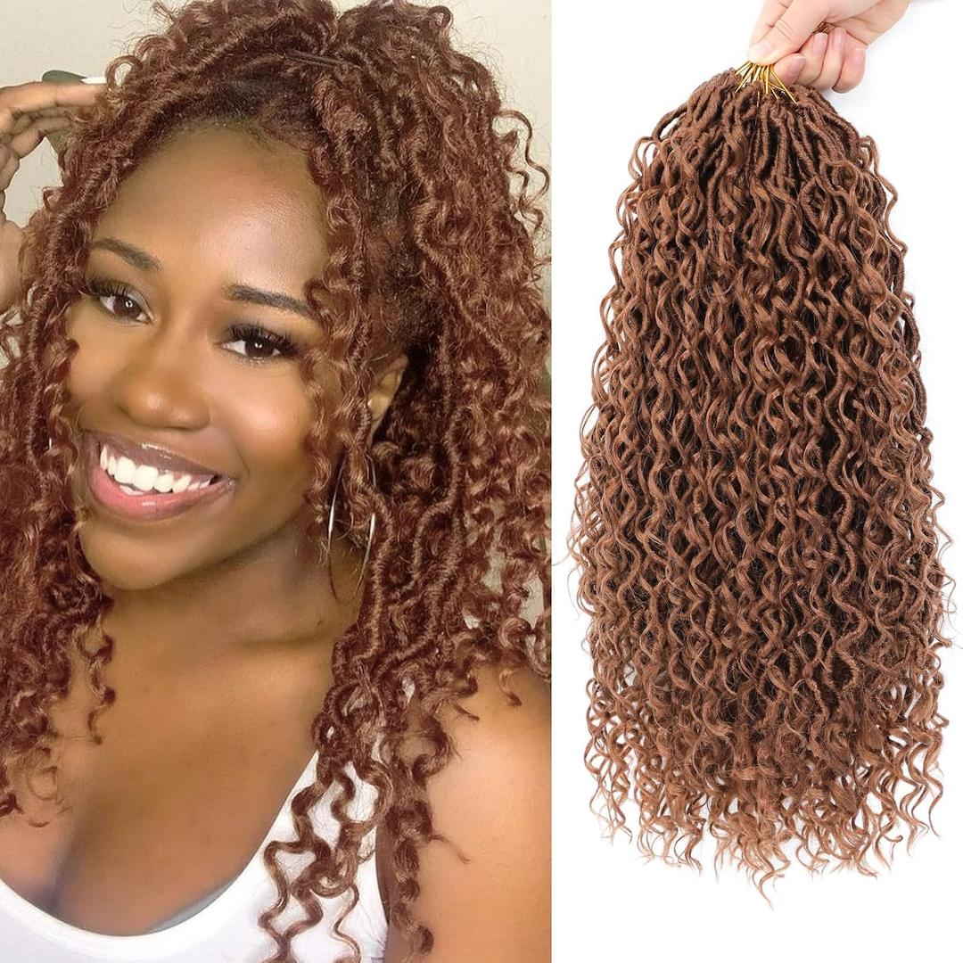 8 Packs Goddess Faux Locs Crochet Hair for Black Women, Goddess Locs Crochet Hair, Boho Style, River Locs with Curly Ends (18Inch, 30#, 8Packs)