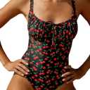 Womens Tie Floral Sexy One-Piece Tankini Bathing Suits Slimming Swimsuit (XX-Large)