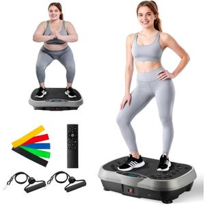 ALSO GO Vibration Plate Exercise Machine, 10 Preset Modes & 200-Level Vibration Platform for Weight Loss/Lymphatic Drainage, Vibration Board with Resistance Bands for Full Body Workout