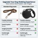 16ft Retractable Dog Leash for Large Breed Dogs up to 110 lbs with a Detachable Chew Proof Extender Wire Ropes (Black L)