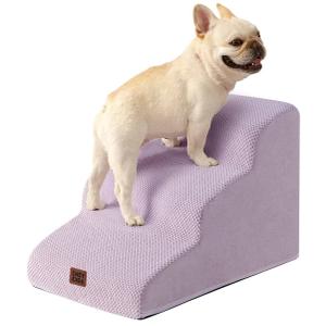 EHEYCIGA Curved Dog Stairs Ramp for Small Dogs 15.7" H, 3-Step Dog Steps for Couch Sofa and Chair, Pet Stairs for Cats, Non-Slip Balanced Pet Steps Indoor, Lilac