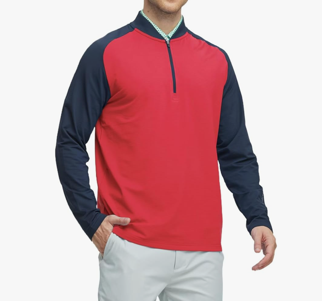 M MAELREG Quarter Zip Pullover Men Moisture Wicking Micro Fleece Performance Raglan Collarless Golf Sweatshirts for Men, M