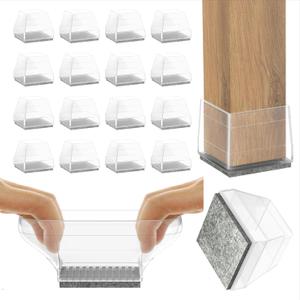 16 Pcs Square Silicone Chair Leg Floor Protector, (Clear 1 1/2").