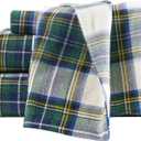 Comfort Spaces Cotton Flannel Sheets Queen Size, Ultra Soft Flannel Sheet Set with 14" Elastic Pocket Fits up to 16" Mattress, Plain Print Warm Flannel Bedding, Scottish Plaid Green 4 Piece