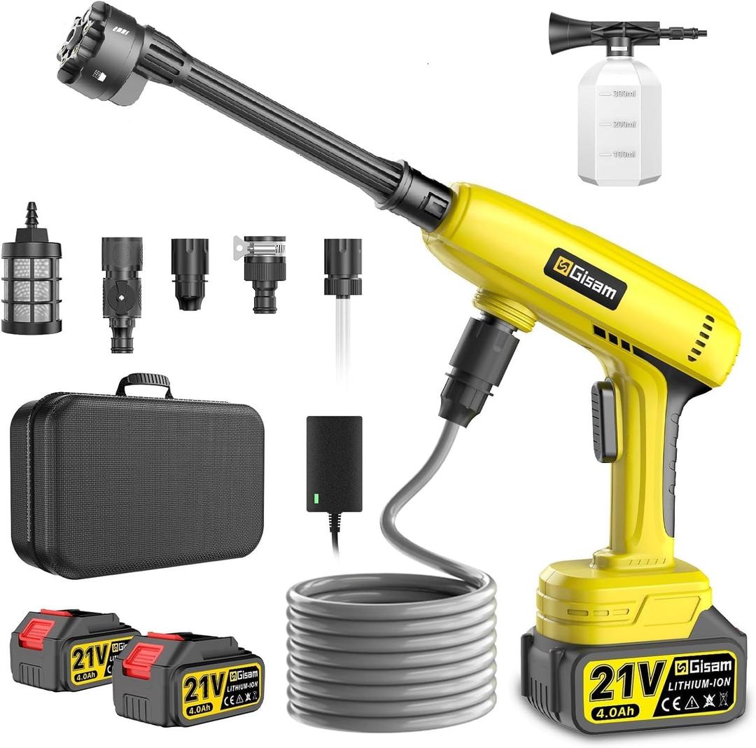 Cordless Portable Washer with Brushless Motor, 2x4000mAh Batteries & Fast Charger, 6-in-1 Nozzle, 16.5FT Hose, Extension Rod & Storage Case, Handheld Cleaning Tool for Car, Home, Patio & Garden