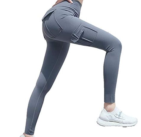 Cargo Leggings with Pockets for Women High Waisted Elastic Yoga Lounge Pants, Gray, Small