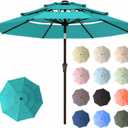 10ft Patio Umbrella, 3 Tier Outdoor Market Table Umbrellas with 8 Fiberglass Ribs and Push Button Tilt, Windproof, Vented Canopy, UV Protection for Deck, Pool, Backyard