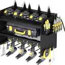 AZERPIAN Power Tool Organizer Wall Mount with Charging Station 3 Layer Heavy Duty Metal Tool Storage Rack with 4 Cordless Drill Holder Utility Rack with 8 Power Strip,Black