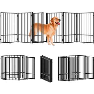 SNUOWU Full Metal Freestanding Dog Gate with Door, 36''Height Foldable Pet Dog Fence for Indoor & Outdoor, 6 Panels Extra Wide Free Standing TallDog Gates for Doorways,House,Stairs,Porch,Deck,Yard
