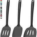 Coukre 2 Pack Silicone Spatula Set, High Heat Resistant, BPA-Free, Fish Spatula, Solid & Slotted Turner for Non-Stick Pans, Flipping Eggs, Pancakes, Fish, Burgers (2, PureBlack)