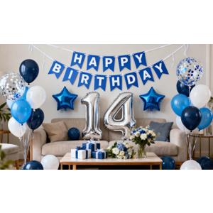 14th Birthday Party Decoration for Boys - Blue 14th Birthday Balloons, Banner, Latex Confetti, Him Son 14 Year Old Decoration Supplies