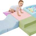 QUCHI 5-Piece Climbing Toys for Toddlers, Toddler Climbing Toys Indoor with Foam Ball Pit (Balls not Included), Soft Foam Climbing Blocks Set Indoor Play Gym for Crawling and Sliding (Purple/Pink)