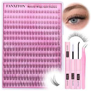 FANXITON Lash Clusters Kit Wispy Lashes Clusters Kit Natural C Lash Extensions Kit 280 Pcs Eyelash Clusters Kit with Lash Bond and Seal Tweezers Individual Lashes Kit