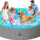 SLOOSH Foldable Dog Kiddie Pool - Portable Hard Plastic Doggie Swimming Pool, Anti-Slip Collapsible Pets Bath Tub Suitable for Kids Toddler Indoor Outdoor Backyard Use (Gray, 71" x 12")