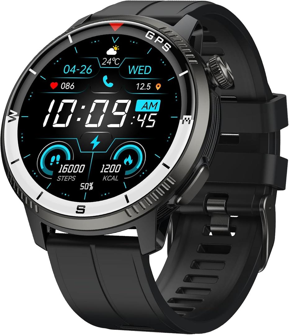 Smart Watch for Men, GPS Smartwatch Fitness Activity Tracker with Heart Rate/Sleep Monitor, Pedometer, Bluetooth Calls/Notifications, 170+ Exercise Modes, 5 ATM Water-Resistance (Black)