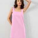 Summer Linen Mini Dress for Women Sleeveless Square Neck Tank Shift Dresses Causal Backless Solid Short Sundress (Pink, M)