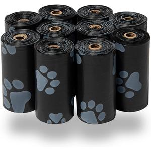 Best Pet Supplies Dog Poop Bags (150 Bags) for Waste Refuse Cleanup, Doggy Roll Replacements for Outdoor Puppy Walking and Travel, Leak Proof and Tear Resistant, Thick Plastic - Black
