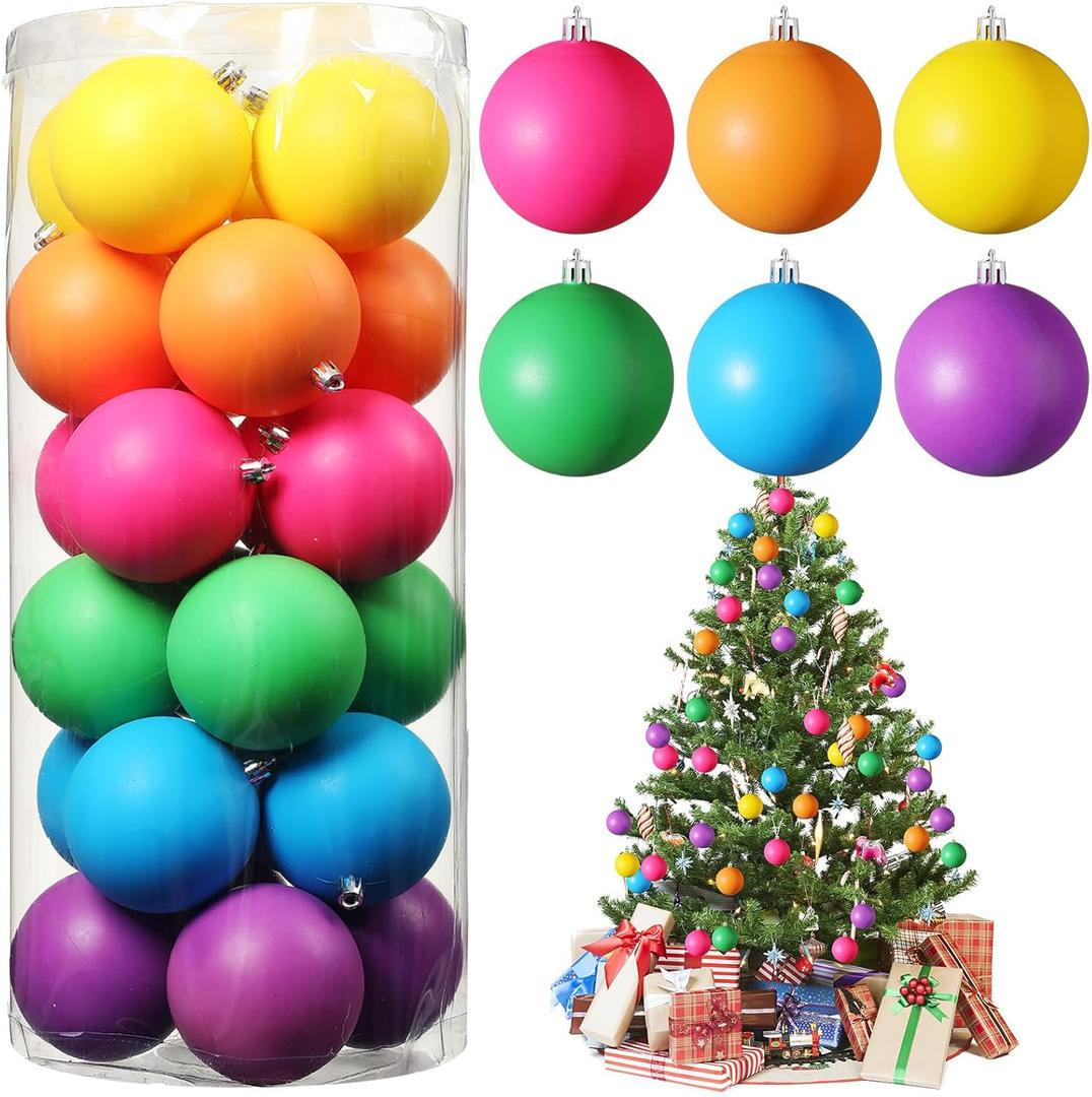 Christmas Ball Ornaments Neon Color Christmas Tree Decorations Xmas Tree Decor Colored Shatterproof Baubles Plastic Holiday Hanging Balls for Xmas Party (60 Pcs,1.57 Inch)