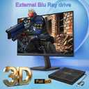 8-in-1 External Blu-ray Drive: 2 USB + USB-C Ports, TF/SD Card Reader, Laptop BD/CD/DVD 3D Player, bluray Burner External,Compatible Windows 11/10/8/7/Mac OS. +1+4 Storage Bag