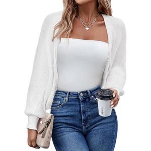 HOTOUCH Women's Cardigan Shrugs Long Batwing Sleeve Knitted Cropped Bolero Open Front Casual Elegant Cardigans for Dresses (Medium, White)