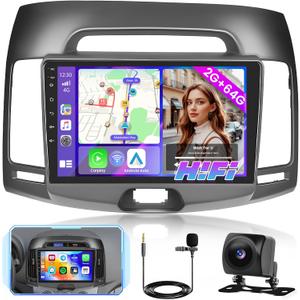 Hi-Fi 2+64G Android 13 Car Stereo Radio for Hyundai Elantra 2007-2010, 9'' HD Touch Screen with Wireless CarPlay Android Auto, AHD Backup Camera, Mirror Link, GPS, WiFi