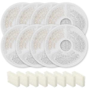 SARPAWS 8 Pack Replacement Filters & 8 Pack Pre-Filter Sponges Set Official Replacement Filters for Sarpaws Cat Drinking Water Fountains Dog Water Dispenser-FW1