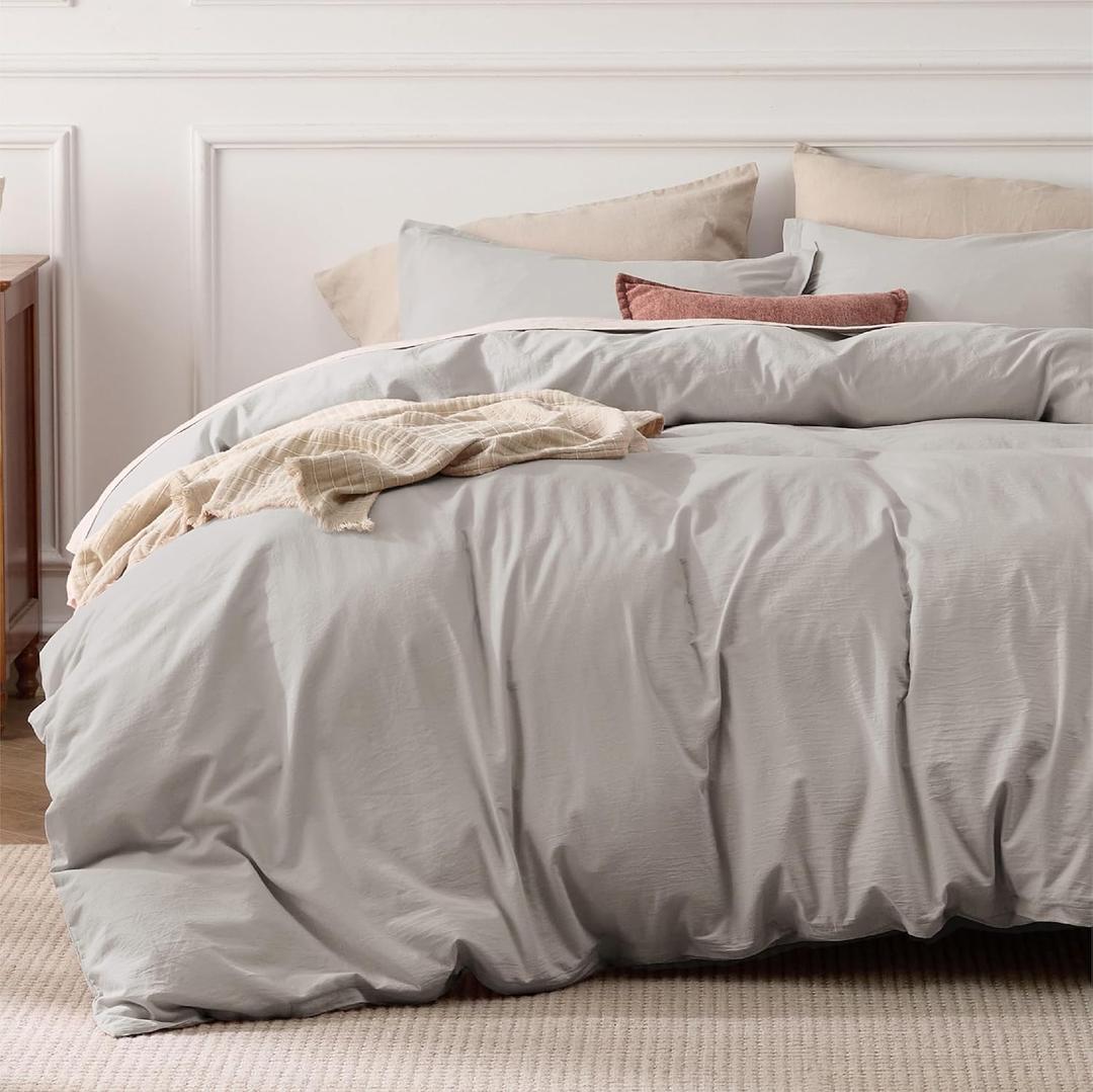 Bedsure 100% Stone Washed Cotton Duvet Cover Queen Size - Stone Color Minimalist Cotton Duvet Cover Linen Like for All Seasons - GentleSoft Plain Simple Bedding (Queen, 90"x90")