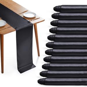 12 Pack Black Satin Table Runners, 13 x 72 Inches Silky Short Table Runner Decor, Bright Smooth Luxury Party Table Runner Decorations for Birthday Holiday Banquet