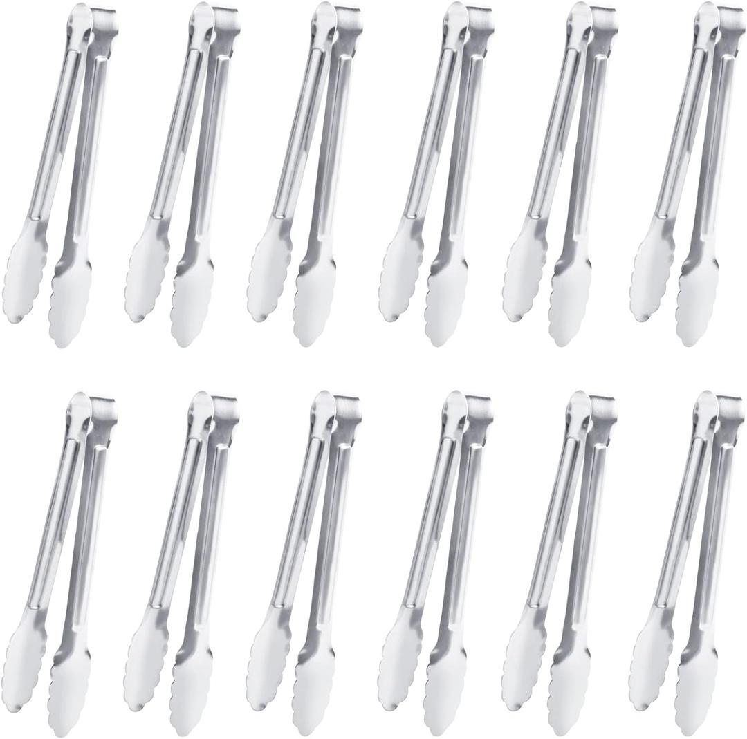 Serving Tongs,Buffet Tongs, Dmoera Stainless Steel Food Tong Serving Tong Small Serving Tongs Stainless Steel Mini Appetizer Tongs, Set of 12 (5Inch)