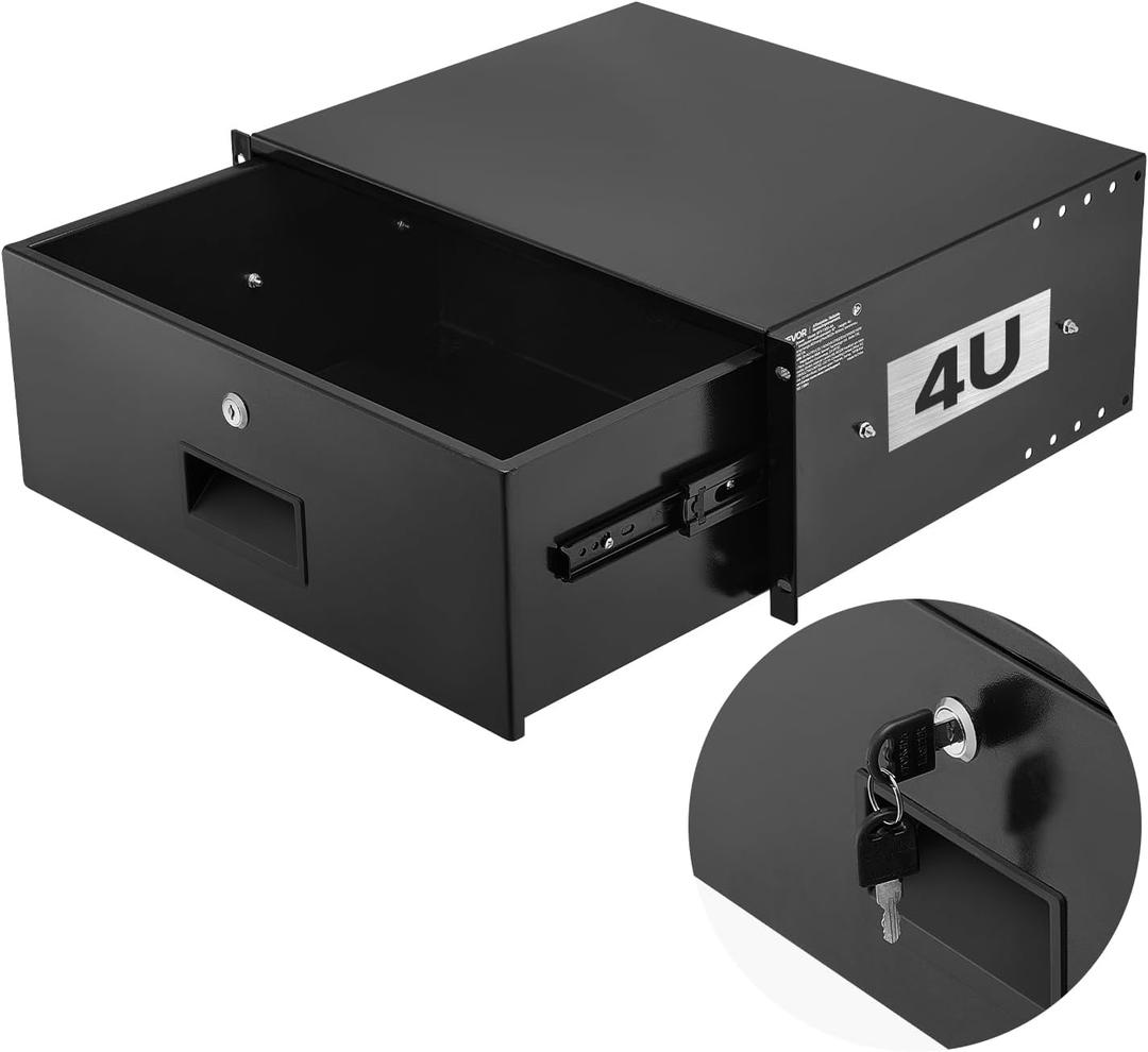 VEVOR 4U Rack Drawer, Lockable Server Cabinet Case, 13.8'' Depth Server Rack Mount Drawer, for 19'' Network Equipment/DJ/AV Rack or Cabinet Enclosure, 50 lbs Max Load, with Cable Management Holes