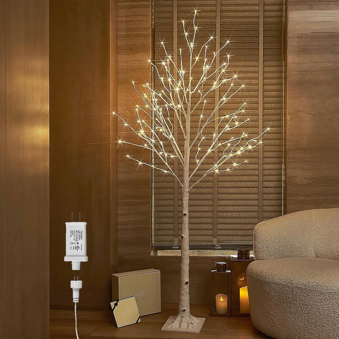 Hairui Lighted White Birch Tree 6FT, Twig Tree with Lights Plug in for Christmas Wedding Party Easter Decorations Indoor Outdoor Use (6FT-Birch Tree)