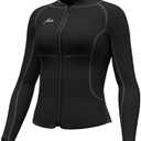 Hevto Wetsuit Tops and Vest for Women 3/2mm Neoprene Jacket Surfing Swimming Front Zip Wet Suit for Water Sports XL Black