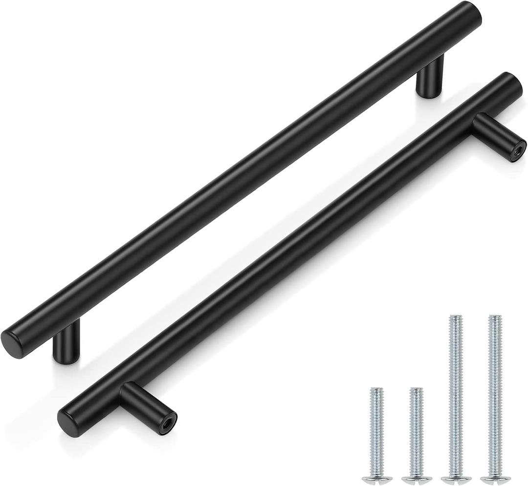 Probrico (5 Pack 10" Center to Center Black Modern Cabinet Pulls Stainless Steel Cabinet Hardware Bedroom Drawer Pull Kitchen Cabinet T Bar Handle Dresser Pulls