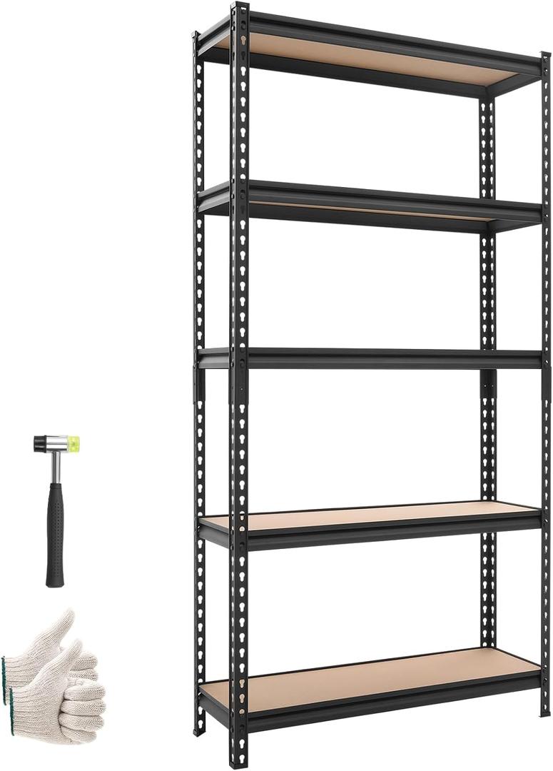 VEVOR Storage Shelves, 5-Tier Adjustable, 3000 lbs Capacity, Heavy Duty Garage Storage Shelving Unit, Metal Utility Rack Shelf, for Kitchen Pantry Basement Bathroom, 36.34" W x 12.17" D x 71.38" H, 12" D x 36" W x 72" H